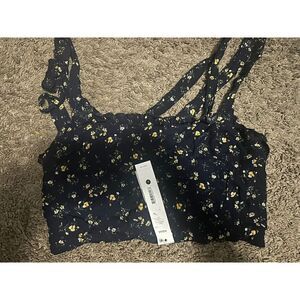 NWT Aqua L Printed Tie Strap Crop Rayon Top Blouse Stretch Floral